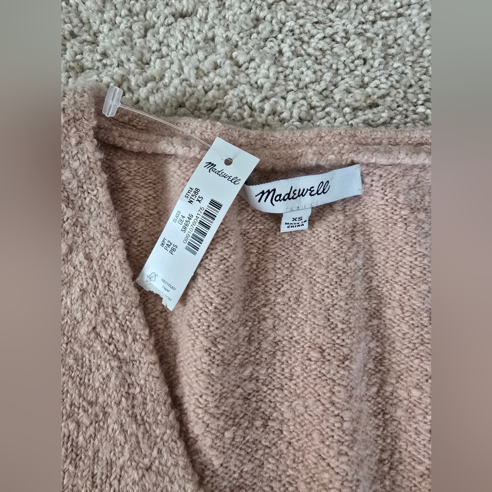 New Madewell Size XS Blush Pink Red Striped Cotton Blend Sweater - Picture 6 of 8